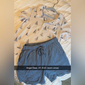 Angel Dear Sailboat Polo and Blue Shorts Set